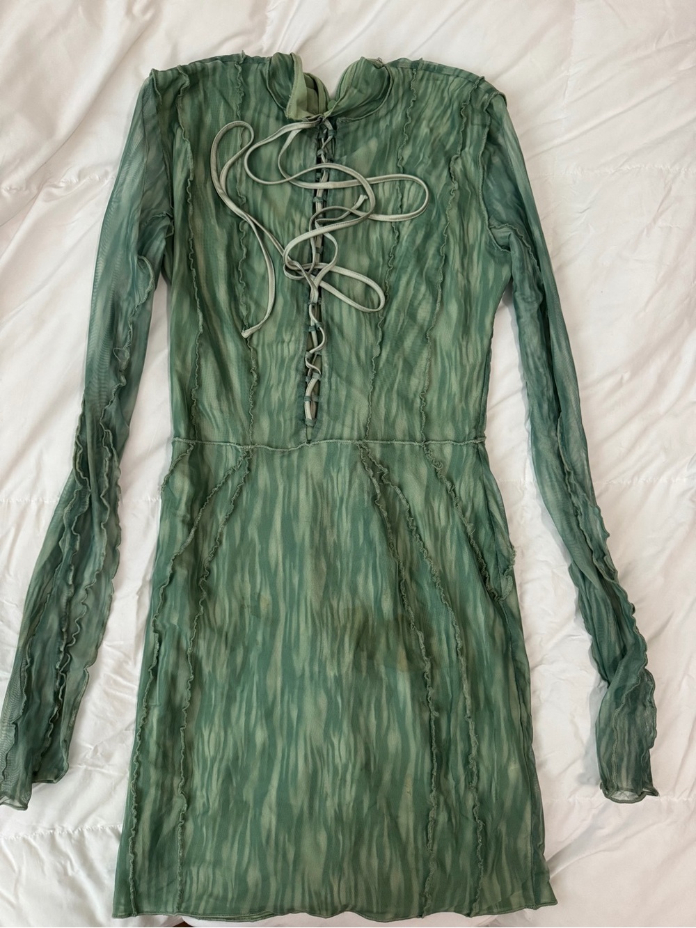 DYLAN Ivy Printed Mesh Lace Up Mini Dress - Size Small